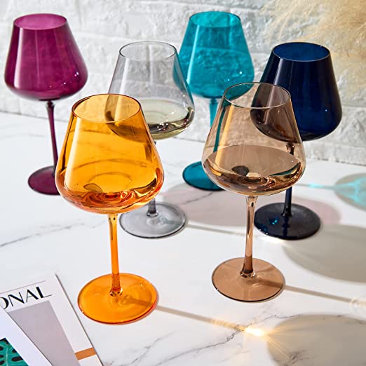 Jewel Colored Crystal Wine Glass Set of 6 - Large 20 oz (Jewel)