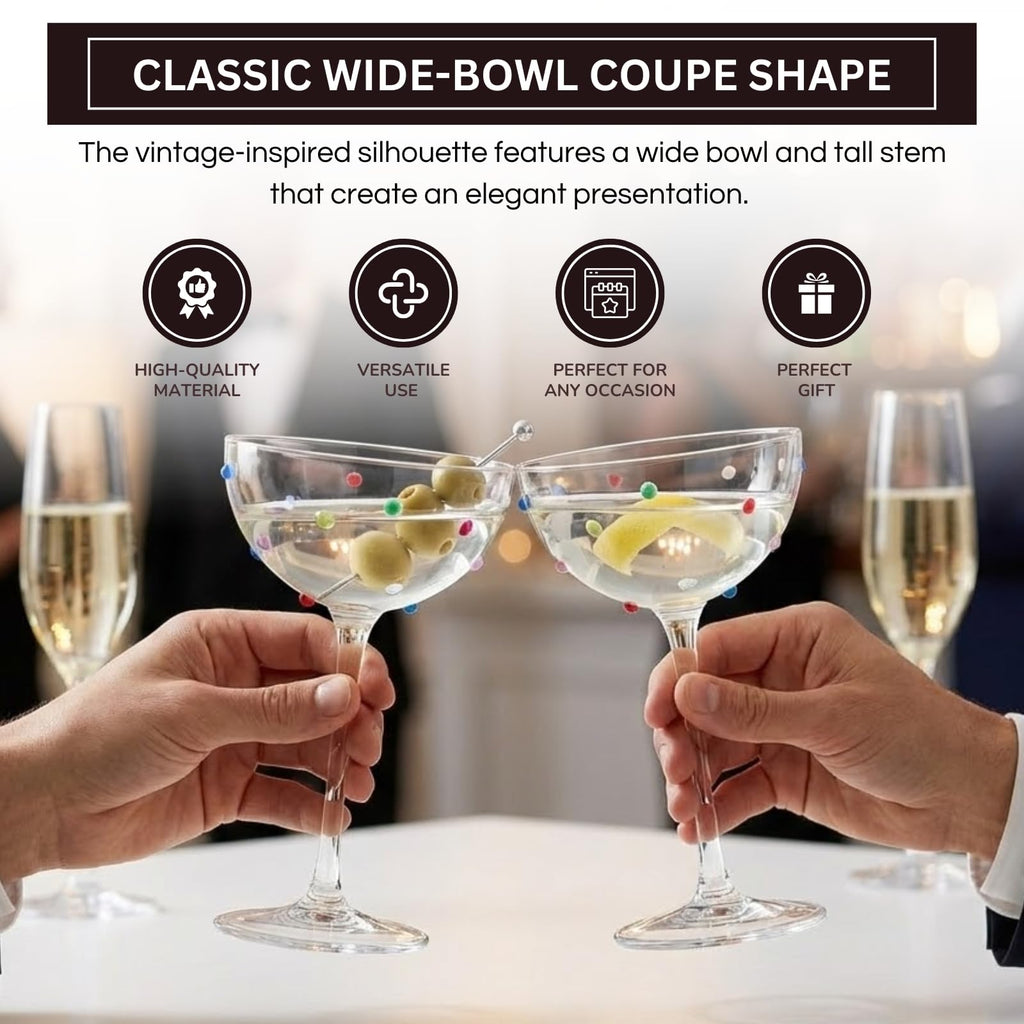 Confetti Coupe Glasses Set of 2, 7.44oz Colorful Clear Glass-3