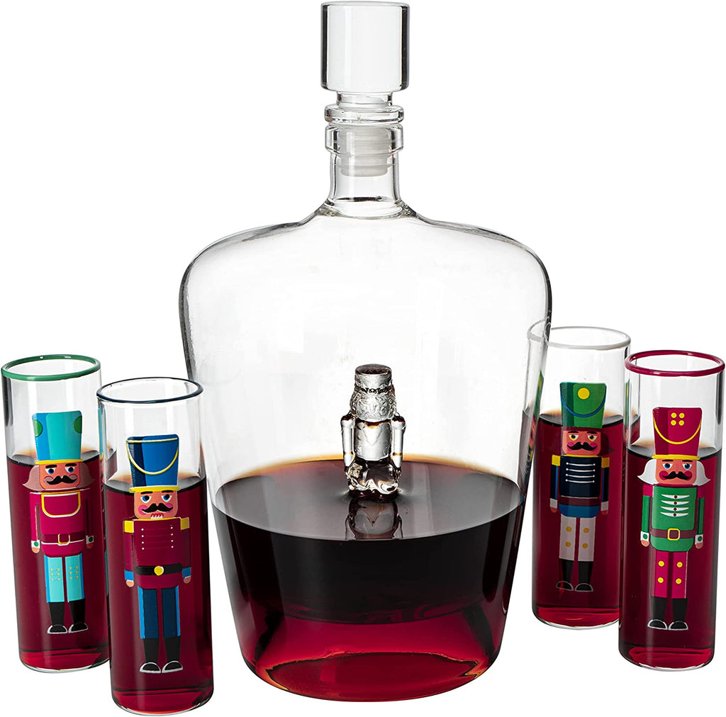 Nutcracker Decanter & Glasses, Set of 5-4