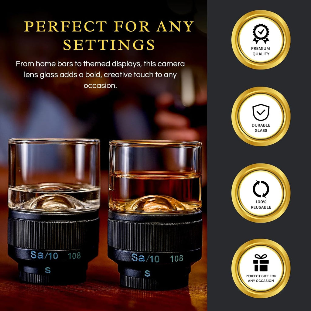 The Wine Savant Camera Lens Whiskey Glasses |Set of 2-4