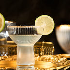 Ribbed Stemless Margarita Glasses with Gold Rim - Set of 4 (10 OZ)-2