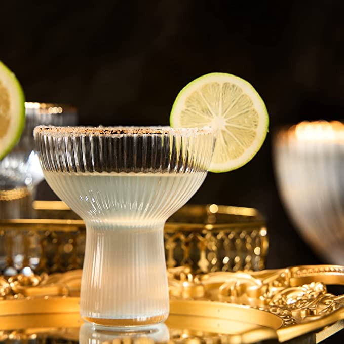 Ribbed Stemless Margarita Glasses with Gold Rim - Set of 4 (10 OZ)-2