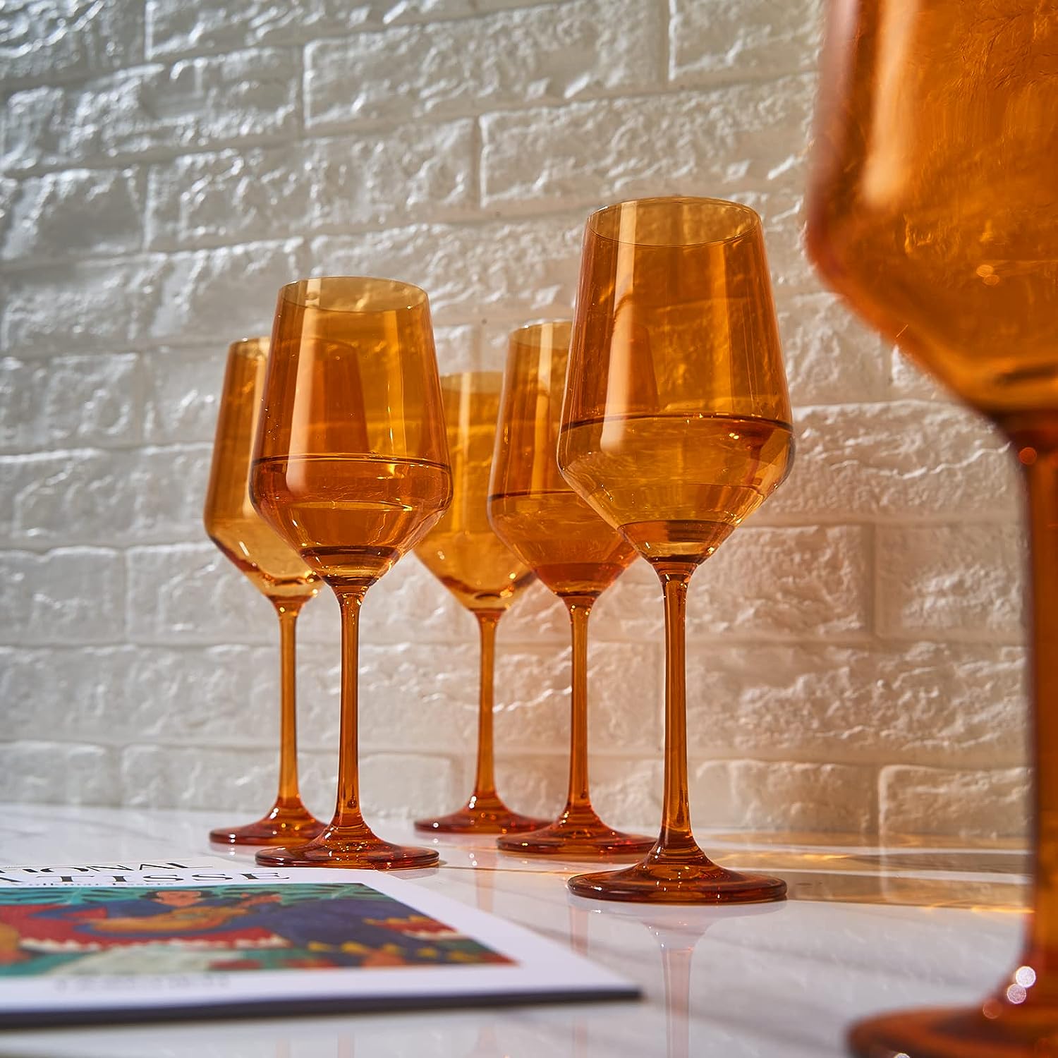 Colored Wine Glass Set,12 oz Glasses Set of 6 (Amber)-1