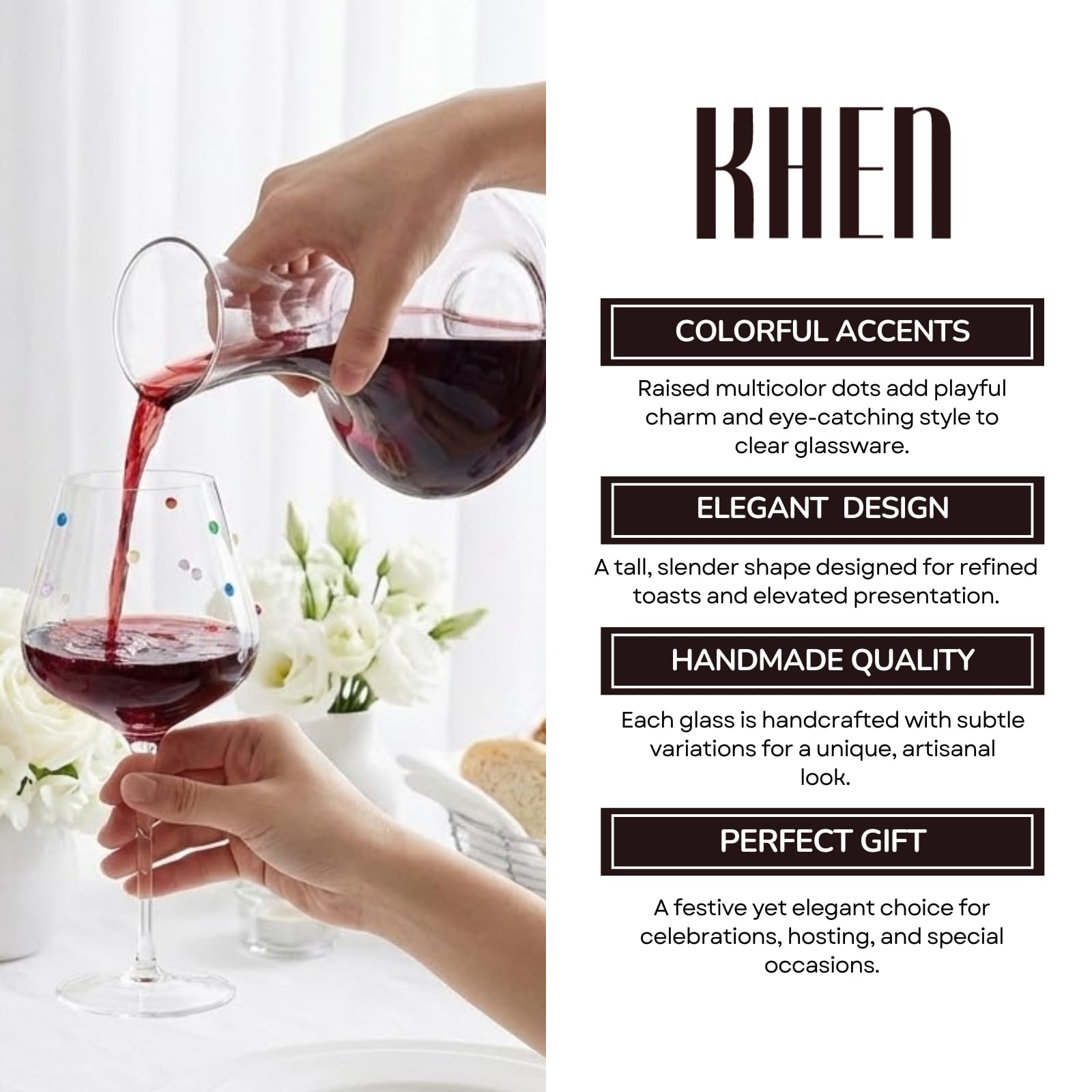 Confetti Stemmed Wine Glasses Set of 2, 20oz Multicolor Clear Glass-4