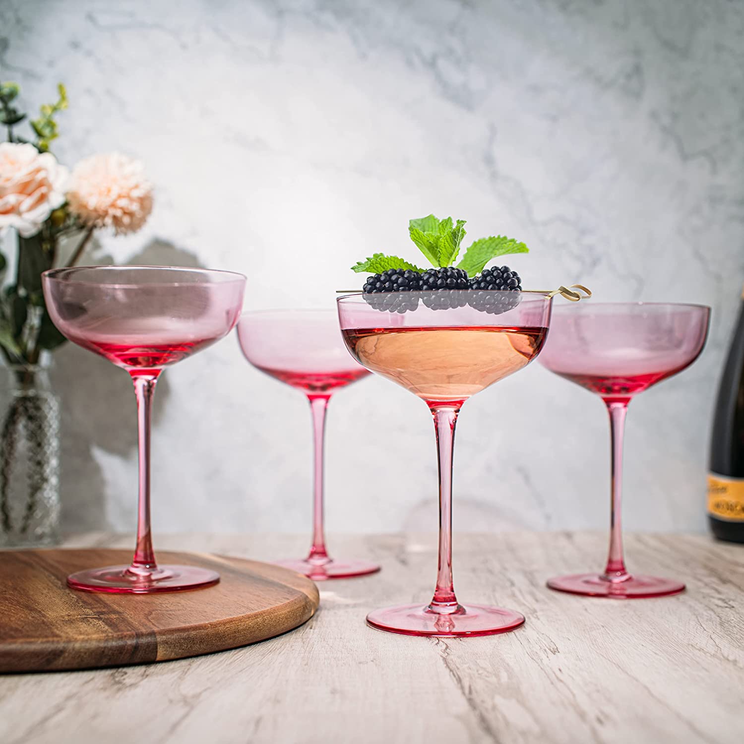 The Wine Savant Colored Coupe Glass | 7oz | Set of 4  (Blush Pink)-2