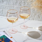 Colored Blush Pink & Gilded Rim Wine Glassware, Large 23oz