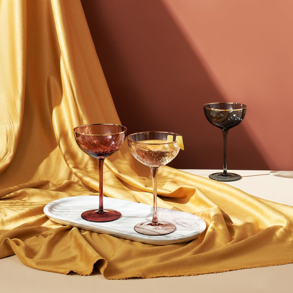 Vintage Art Deco Coupe for Champagne, Martini, Cocktails | Set of 6 | 7 oz (Muted)-4