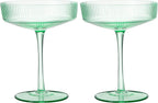 Ribbed Coupe Cocktail Glasses 8 oz | Set of 2 (Green)