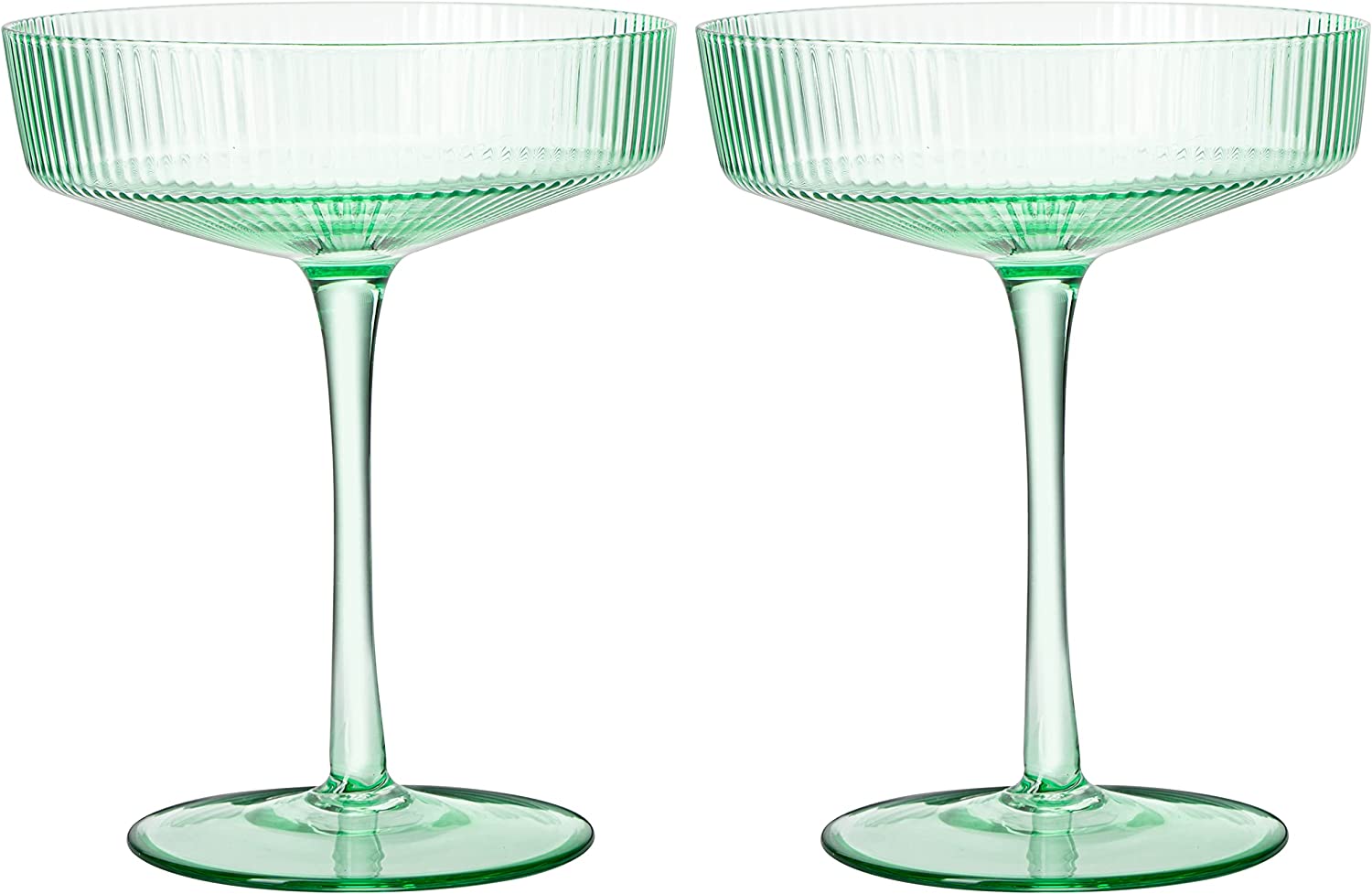 Ribbed Coupe Cocktail Glasses 8 oz | Set of 2 (Green)
