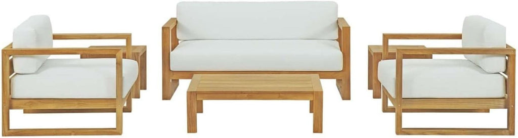 Natural White Teak Wood Outdoor 6-Piece Sectional Sofa Set-0