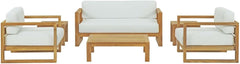 Natural White Teak Wood Outdoor 6-Piece Sectional Sofa Set-0