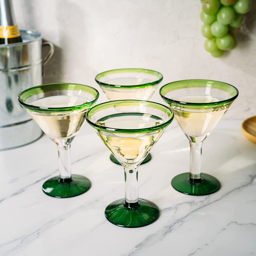 Mexican Hand Blown Martini & Margarita Glasses - Set of 4-10oz