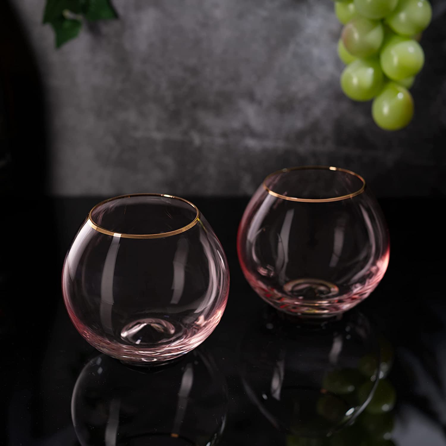Colored Blush Pink & Gilded Rim Wine Glass, 18oz Glasses 2-3