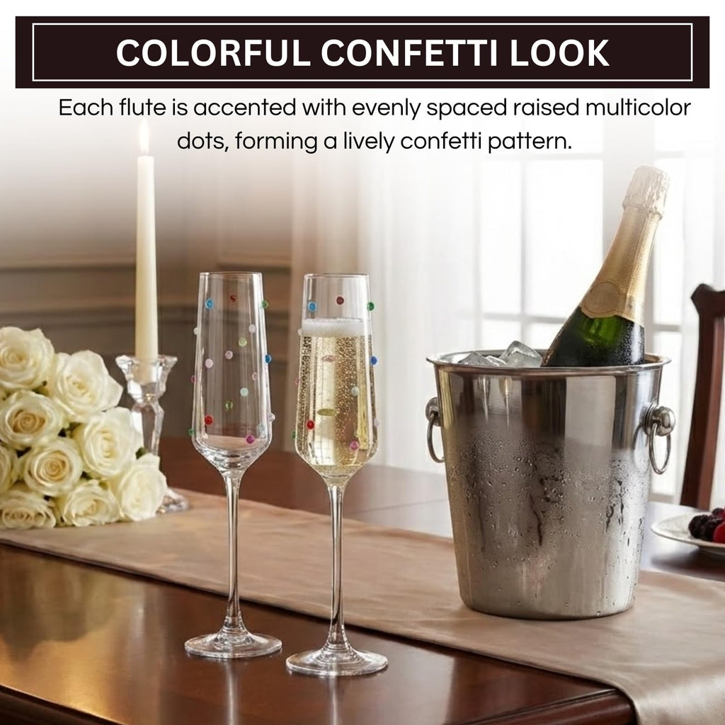 Confetti Champagne Flutes Set of 2, 6.59oz Colorful Clear Glass