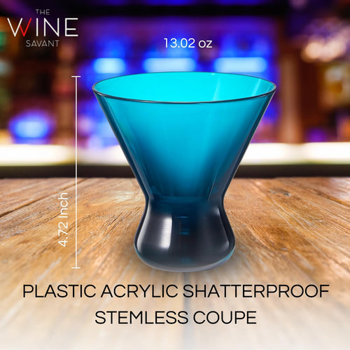 13-Ounce Colorful Pastel Plastic Stemless Martini Glasses (Set of 4)-1