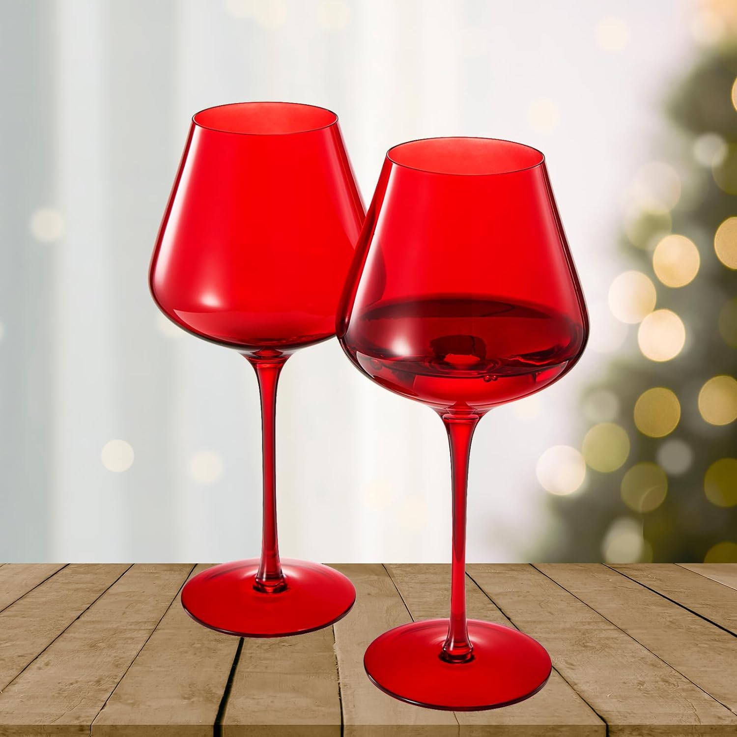 Crystal Christmas Holiday Red Colored Crystal Wine Glass Set of 2-3