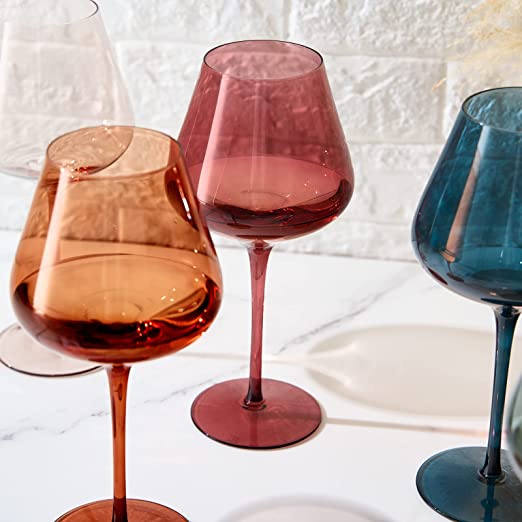 Colored Crystal Wine Glass Set of 6 - Large 20 oz (Pastel)-2