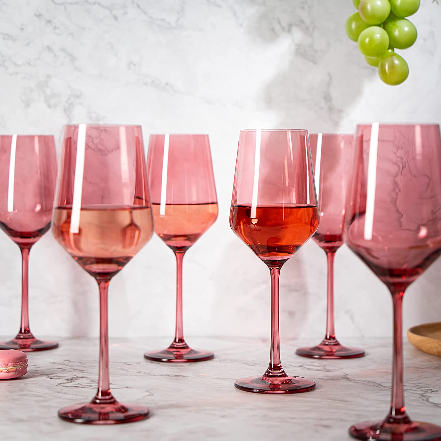 Set of 6 Colored Wine Glasses - 12 oz (Rose)-3