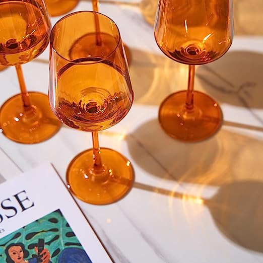 Colored Wine Glass Set,12 oz Glasses Set of 6 (Amber)-2