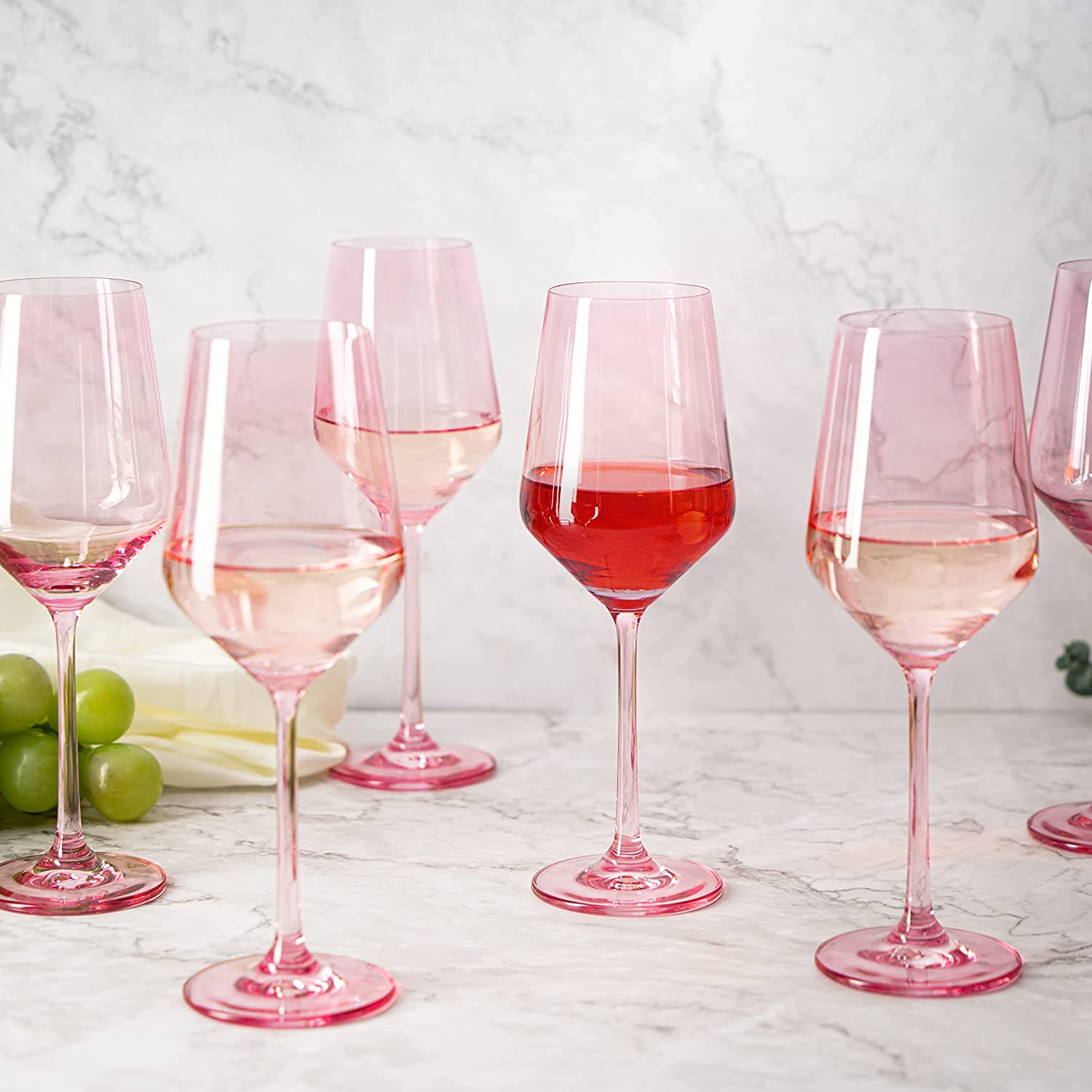 Colored Wine Glass Set,12 oz Glasses Set of 6 (Blush Pink)-2