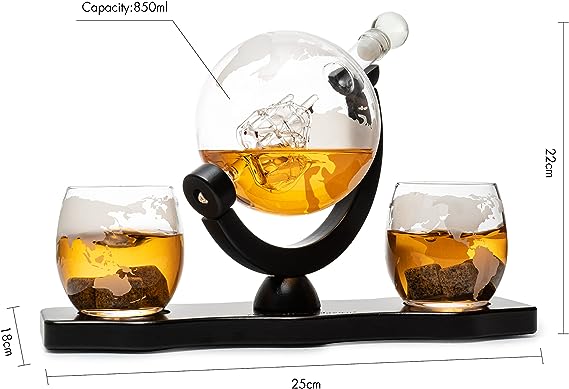 Whiskey & Wine Decanter Globe World Set - 850ml-2
