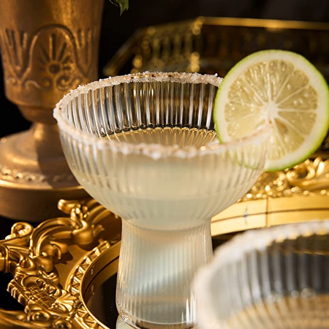 Ribbed Stemless Margarita Glasses with Gold Rim - Set of 4 (10 OZ)-3