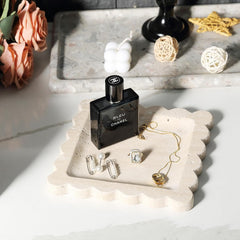 7.9" Scalloped Travertine Natural Stone Jewelry Dish and Catchall Tray