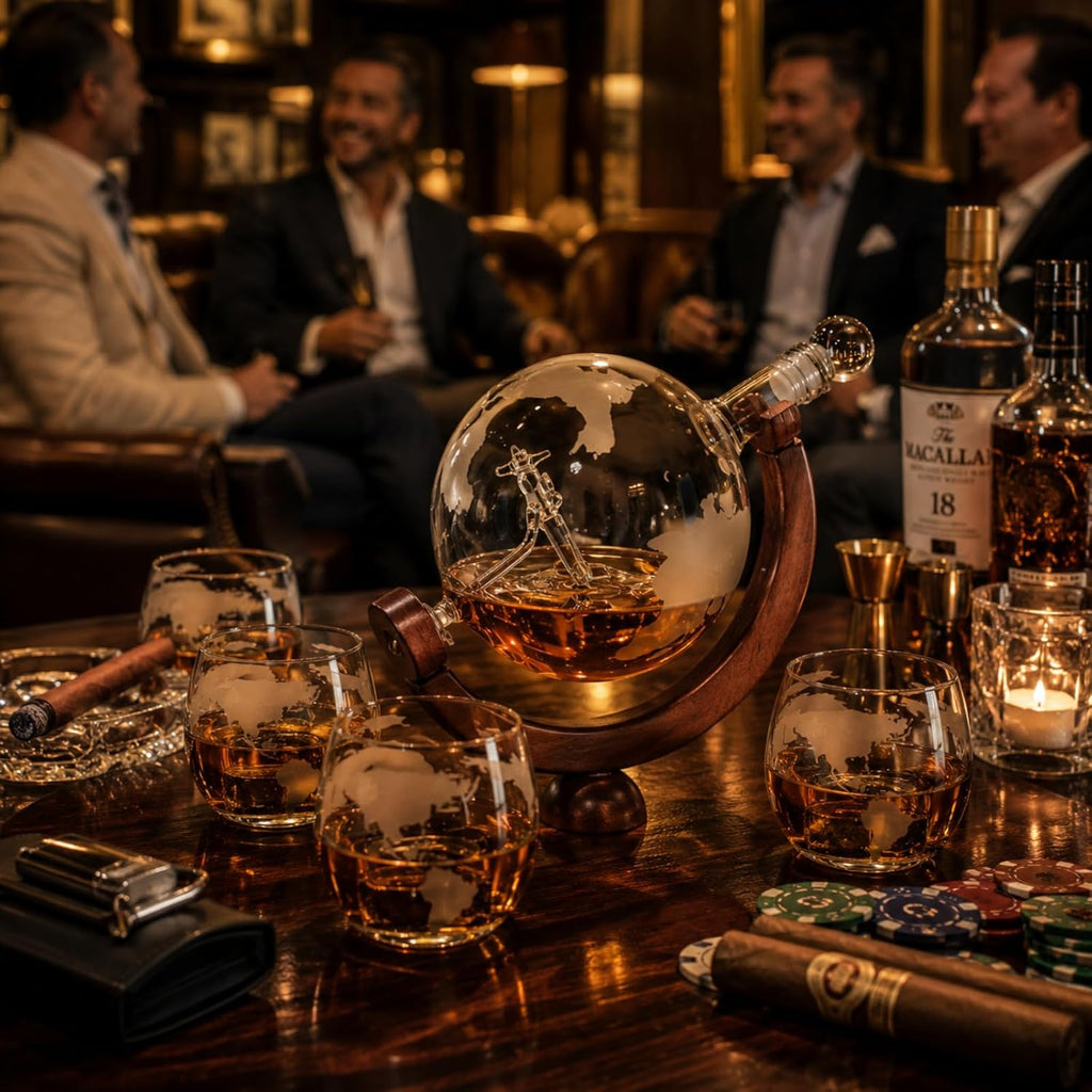 Etched World Decanter Whiskey Globe-1