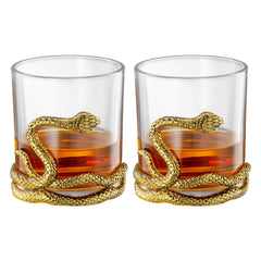 Snake Serpent Whiskey Glasses - 2 Glass Set Gold Design-0