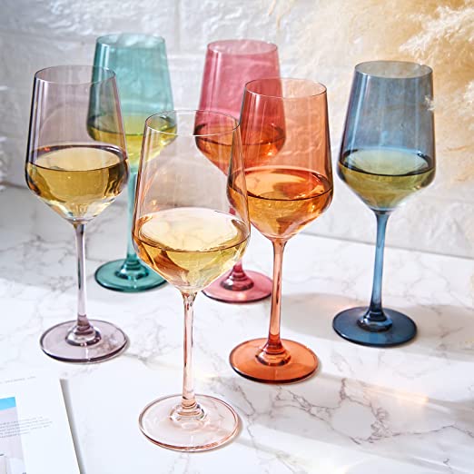 Colored Crystal Wine Glass Set of 6 - Large 12 oz Glasses (Pastel)-2