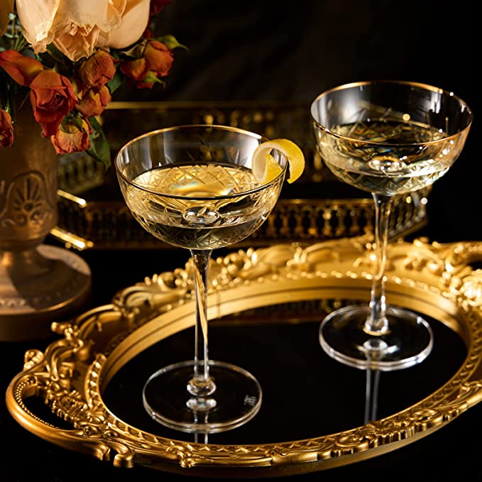 Vintage Art Deco Luxury Coupe Glasses | Set of 2 | 8 oz