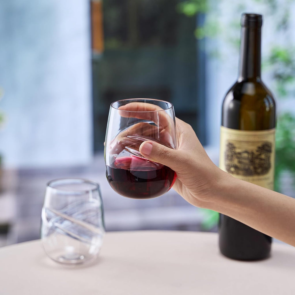 Khen Unbreakable Aerating Stemless Wine Glasses - Set of 2-13 oz Clear Glass-1