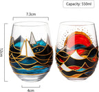 Artisanal Hand Painted Sunrise Glasses, Stemless Set of 2-2