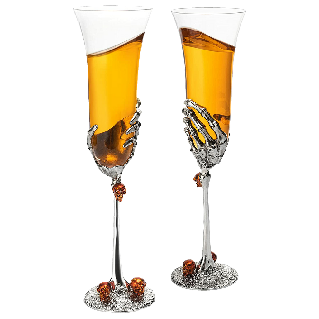 Stemmed Skeleton Champagne Glasses Set of 2