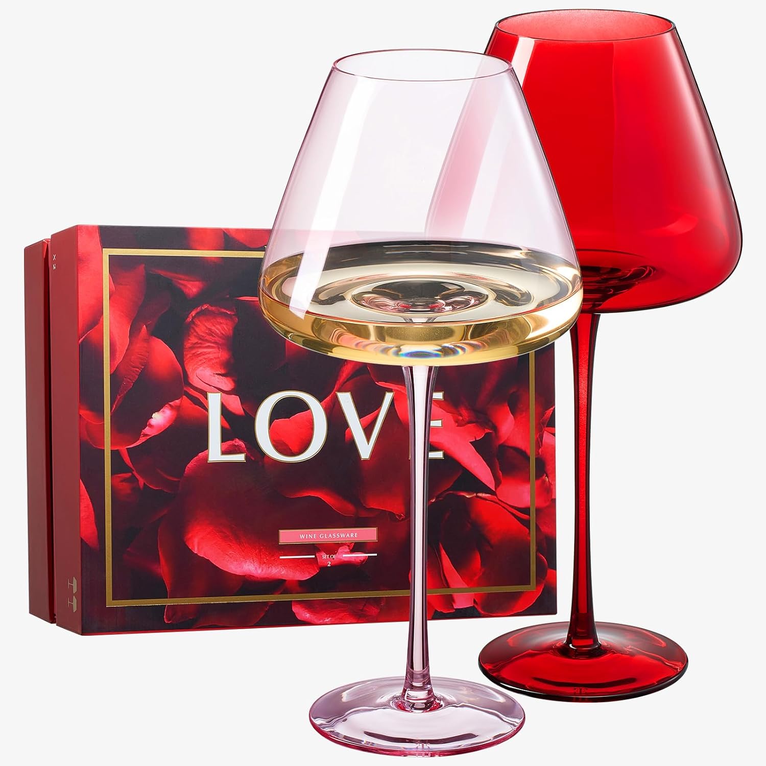 Valentine's Colored Red & Pink Crystal Wine Glasses | 2 Set-0