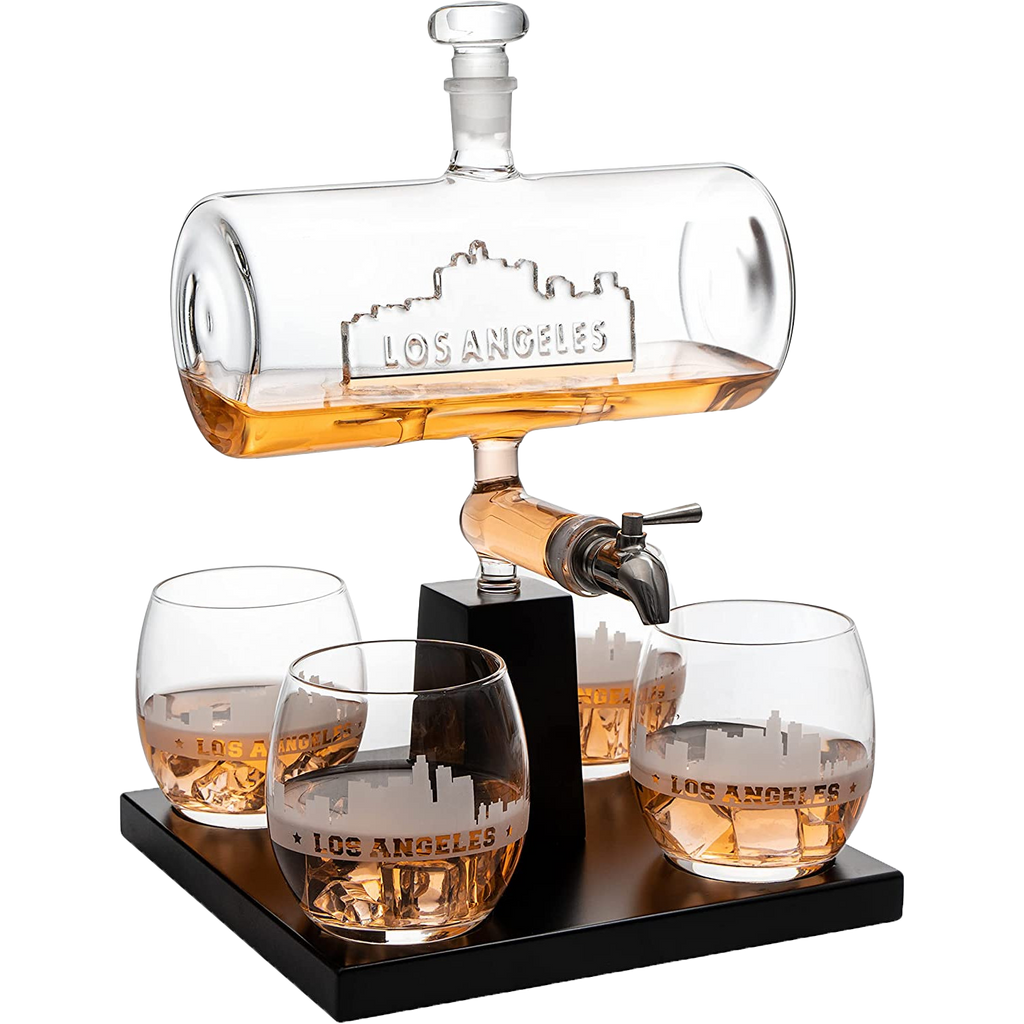Wine & Whiskey Decanter Set 1100ml with 4 Whiskey Glasses-0