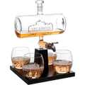 Wine & Whiskey Decanter Set 1100ml with 4 Whiskey Glasses-0