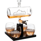 Wine & Whiskey Decanter Set 1100ml with 4 Whiskey Glasses-0