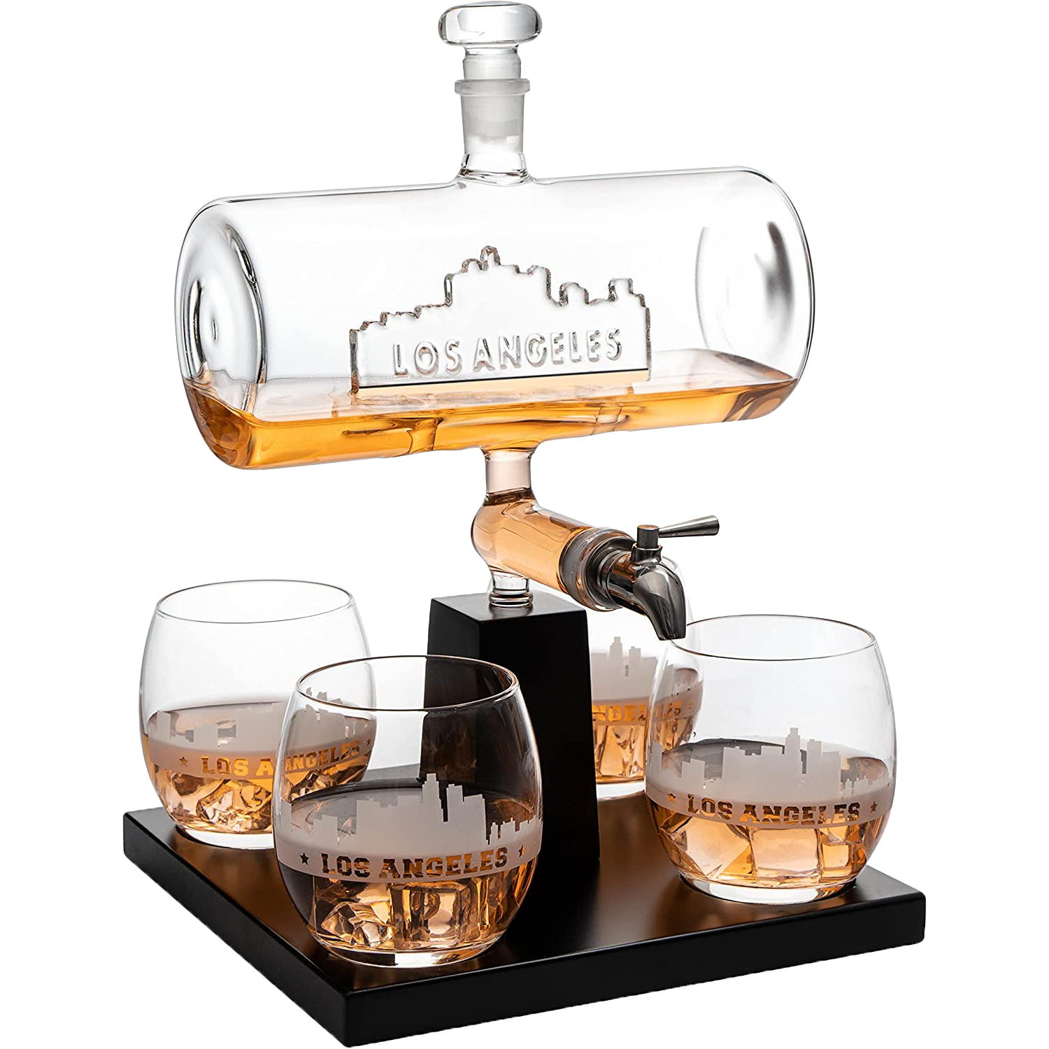 Wine & Whiskey Decanter Set 1100ml with 4 Whiskey Glasses-0