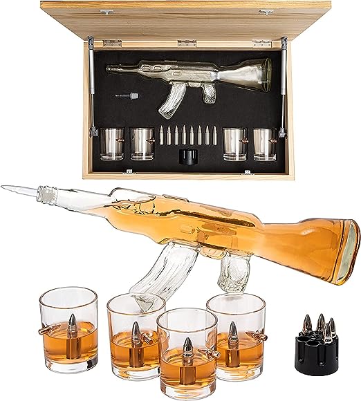 Whiskey Decanter Flag Set - 1000ml AK47 Rifle Gun-3