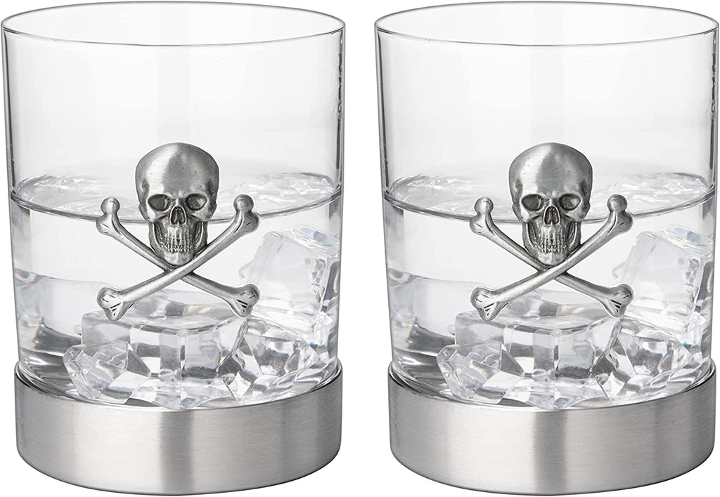 Skull & Skeleton Crossbones Pewter Whiskey - 11oz Set of 2-3
