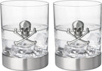 Skull & Skeleton Crossbones Pewter Whiskey - 11oz Set of 2-3