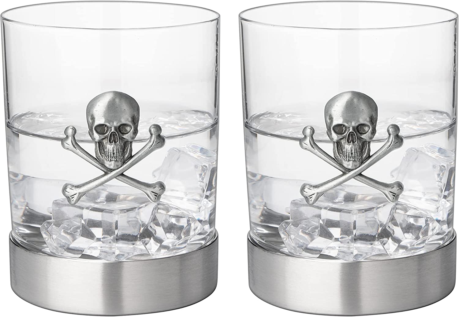 Skull & Skeleton Crossbones Pewter Whiskey - 11oz Set of 2-3