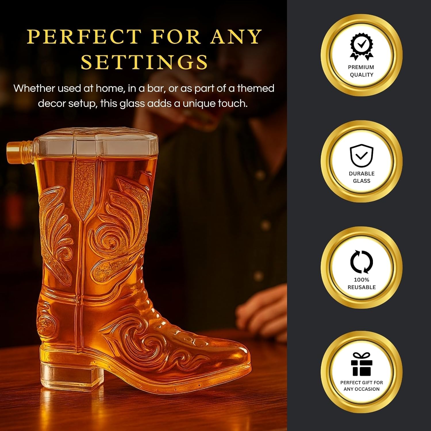 Western Cowboy Boot Whiskey Decanter 27oz-4