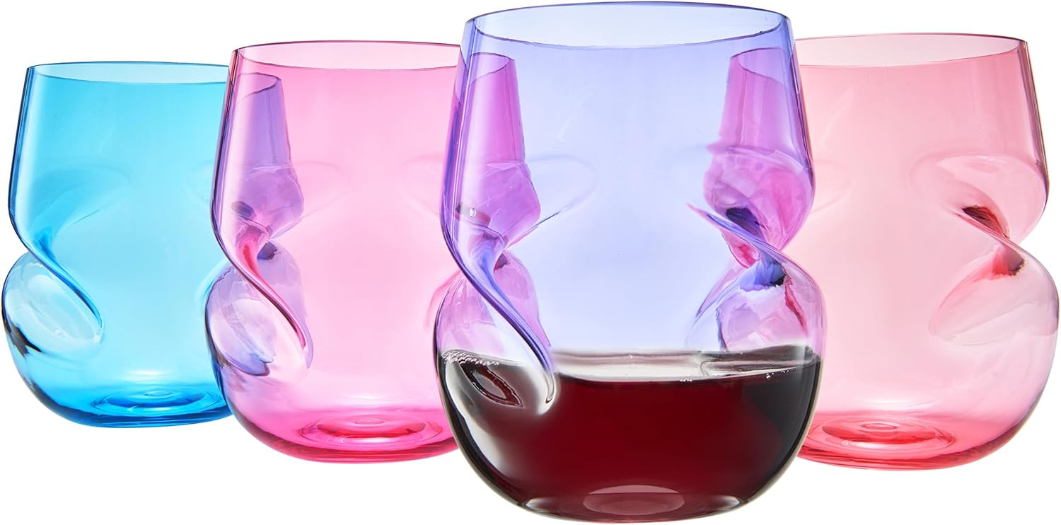 Khen Unbreakable Aerating Stemless Wine Glasses - Set of 4-13 oz Colored Glass-0