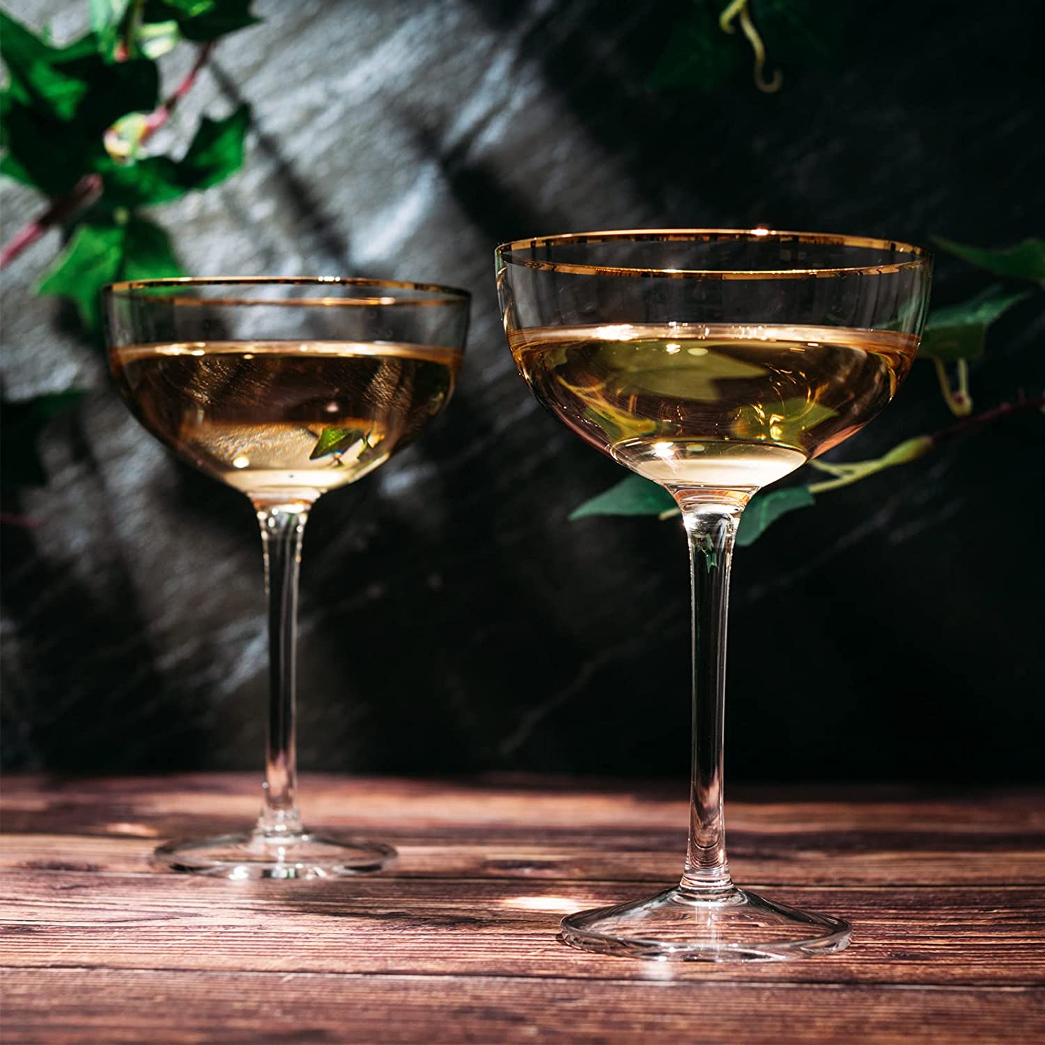 Vintage Crystal Champagne Coupe Gold Rim Glasses | Set of 4 | 7 oz-2