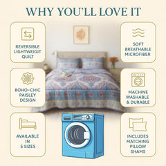 DaDa Bedding White Blue Floral Paisley Quilt Set