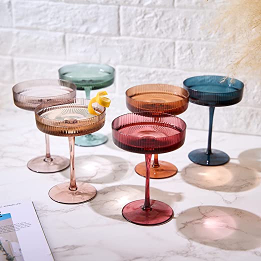 Vintage Art Deco Coupe Glasses Ribbed Coupe Cocktail Glasses 7 oz | Set of 6-0