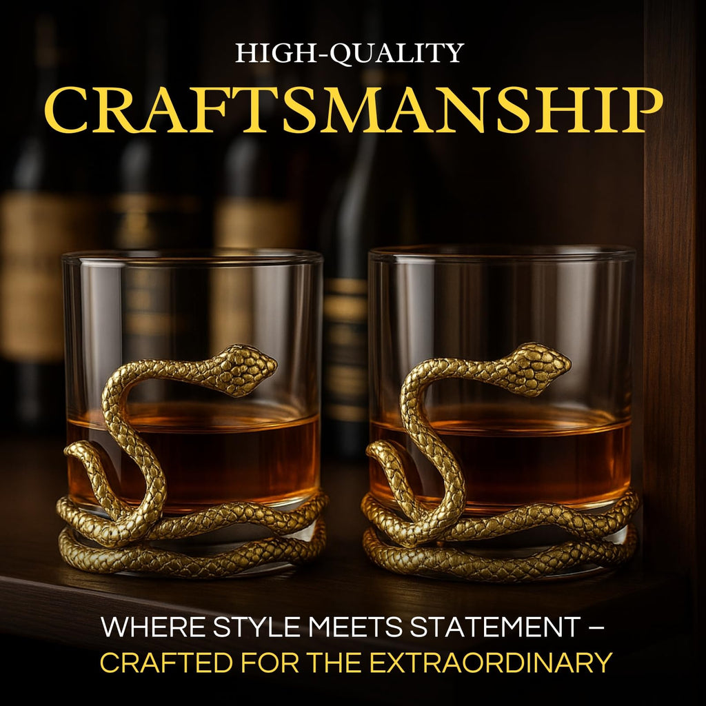 Snake Serpent Whiskey Glasses - 2 Glass Set Gold Design-4
