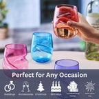Khen Unbreakable Aerating Stemless Wine Glasses - Set of 4-13 oz Colored Glass-3